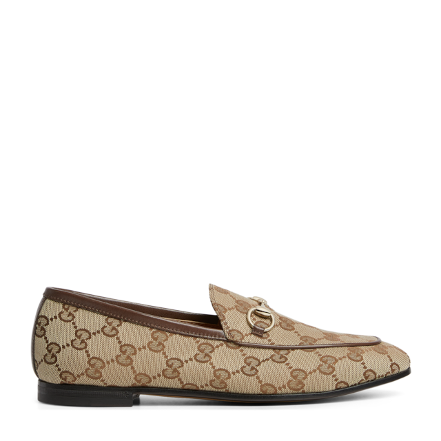 Women's Gucci Jordaan loafer in beige and dark brown GG