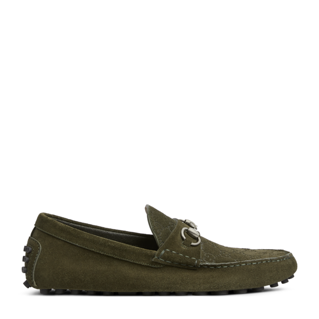 Men's driver with Horsebit in oatmeal suede | GUCCI® US