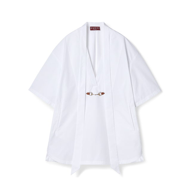 ワンピース Gucci White Poplin Shirt Dress Cotton poplin shirt dress with Horsebit in white | GUCCI® US