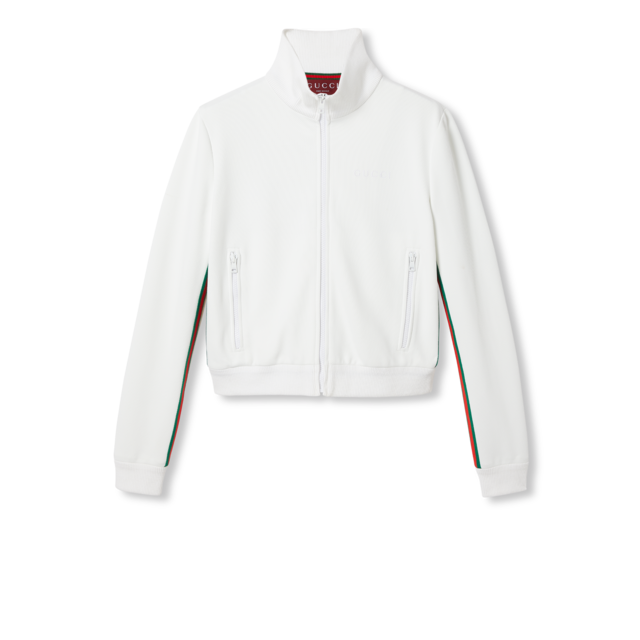 Jersey drill jumpsuit with Web in off white | GUCCI® DK