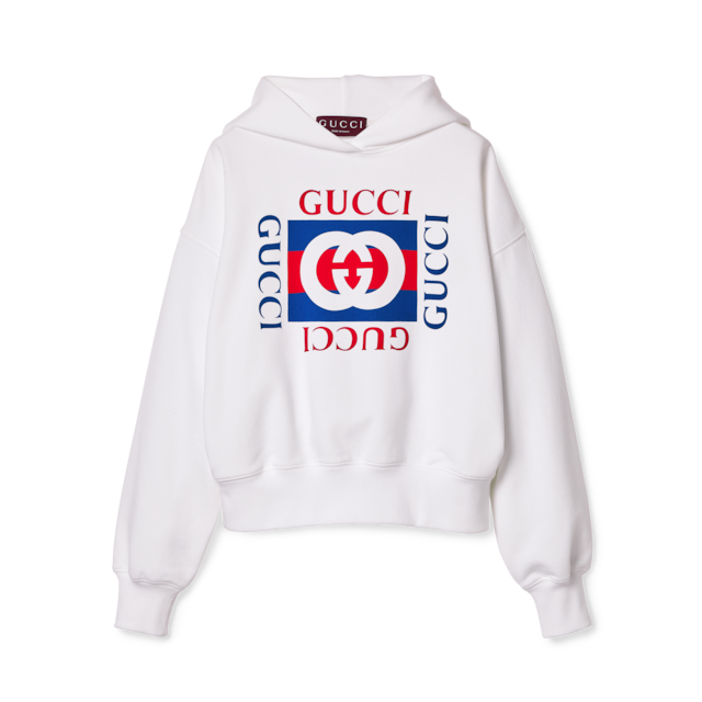 Printed cotton jersey sweatshirt in black | GUCCI® US