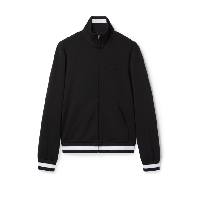 Technical jersey hooded zip jacket in black | GUCCI® TR
