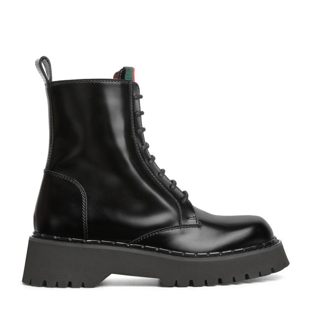 Women's boot with Web in black leather | GUCCI® US Women's boot with Web in black leather | GUCCI® US