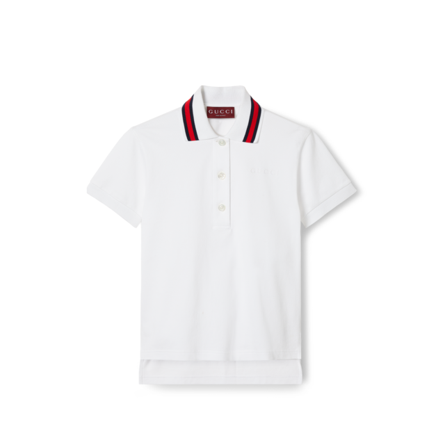 Cotton piquet polo shirt with Web in light blue | GUCCI® CA