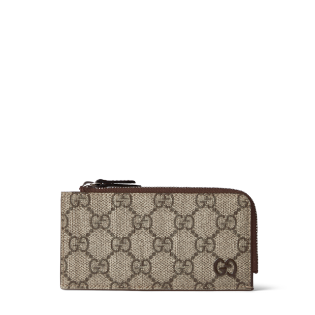 GGエンブレム〕ジップ カードケースベージュ＆ダークブラウン