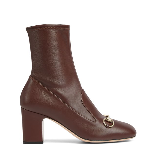Women's Horsebit ankle bootie in Rosso Ancora stretch