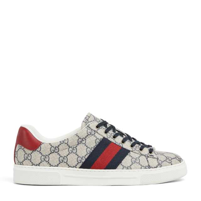 Men's Gucci Ace sneaker with Web in black GG Supreme canvas Men's Gucci Ace sneaker with Web in black GG Supreme canvas