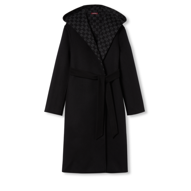 Reversible GG silk wool blend coat in camel and ebony