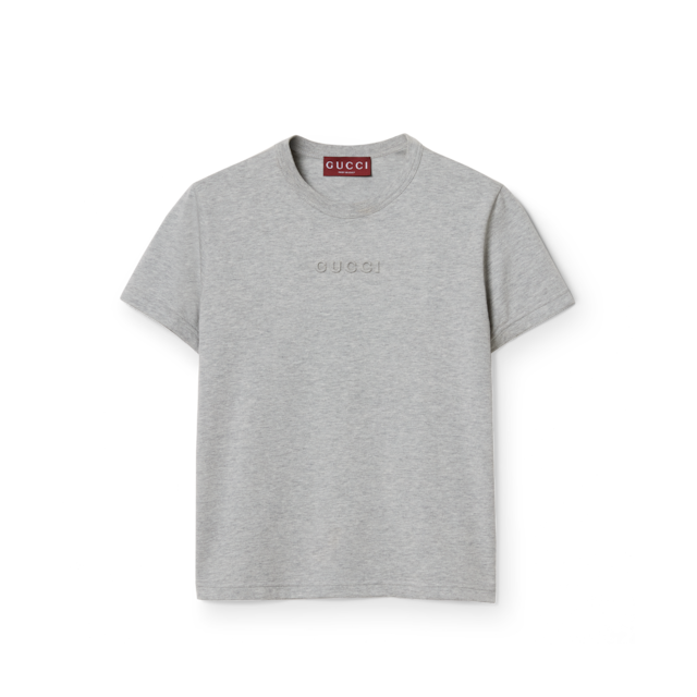 Embroidered cotton jersey T-shirt in dark green | GUCCI® US