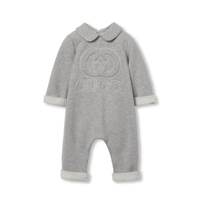 Baby embroidered cotton one-piece in white and pink | GUCCI® US