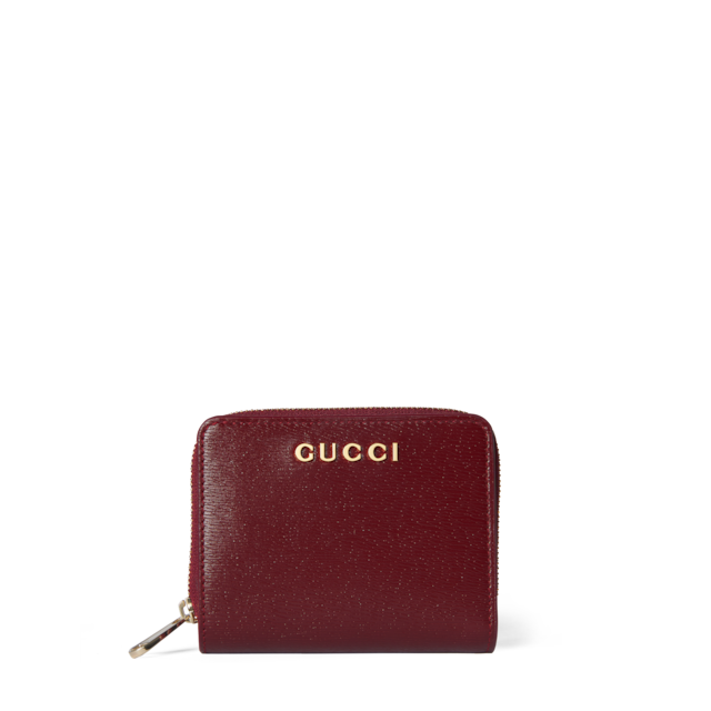 Mini wallet with Gucci script in black leather | GUCCI® US