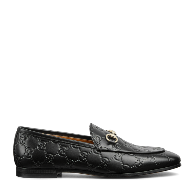 Women's Gucci Jordaan loafer in beige and ebony GG canvas