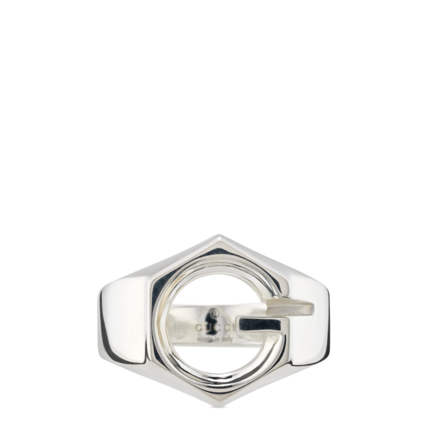 Diagonal Interlocking G wide ring in 925 sterling silver