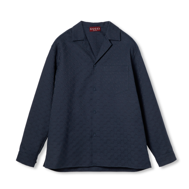 GG vichy cotton wool jacquard shirt in light blue and