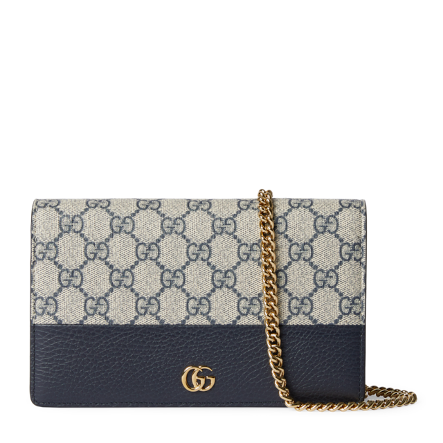 GG Marmont wallet on chain in black leather | GUCCI® US