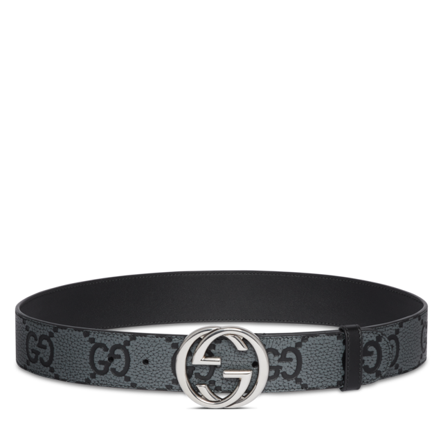 GG belt with Interlocking G buckle in black Supreme canvas