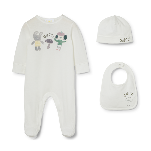 Baby printed cotton three-piece gift set in light blue