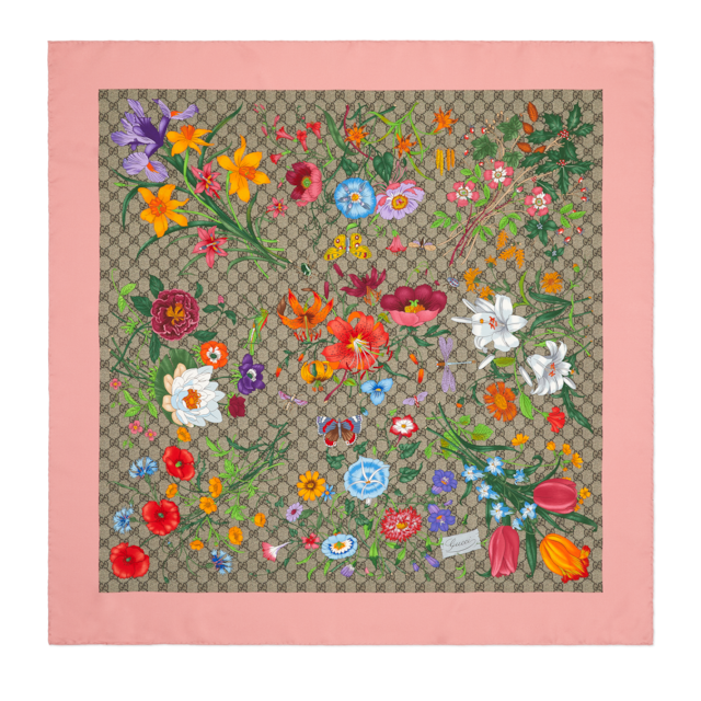 Printed silk twill carré in black and multicolor | GUCCI® US
