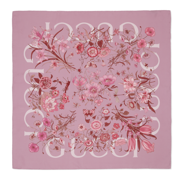 GUCCI グッチ シルク100% 花 花柄 フラワー シアー スカーフ
