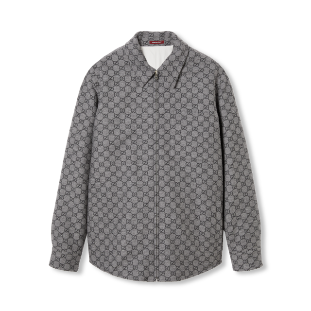 GG canvas overshirt in camel and dark brown | GUCCI® US