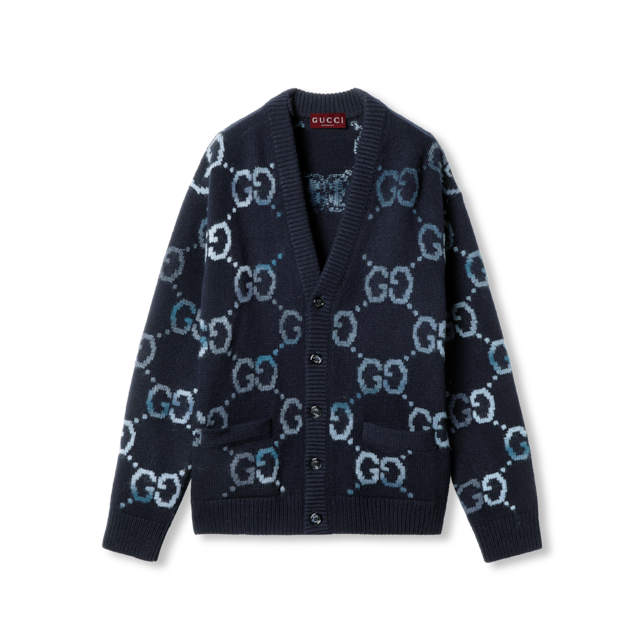 GG degradé wool jacquard cardigan in dark green | GUCCI® US