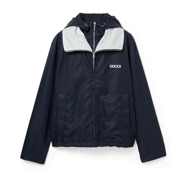 Cotton twill jacket with Web detail in black | GUCCI® US