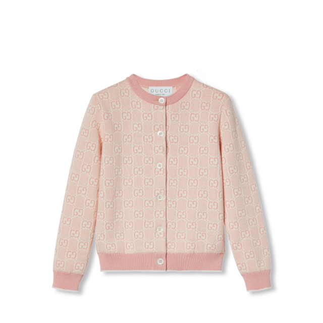 Children's GG wool jacquard cardigan in light grey and grey