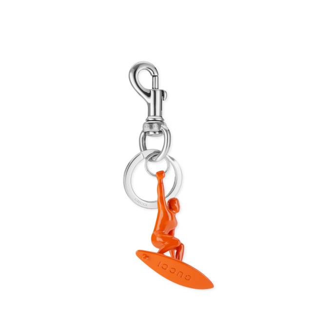 Engraved dolphin keychain charm in bright orange metal
