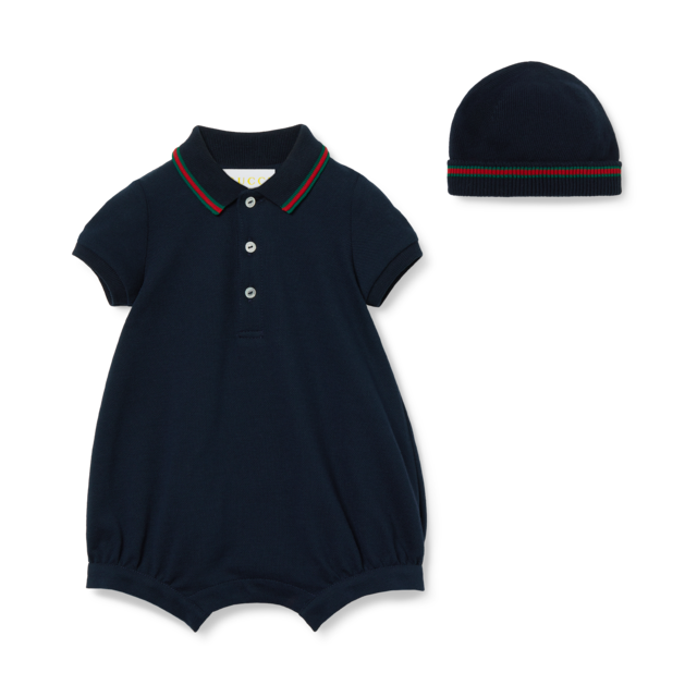 Baby cotton jersey one-piece with Web in dark blue | GUCCI® US