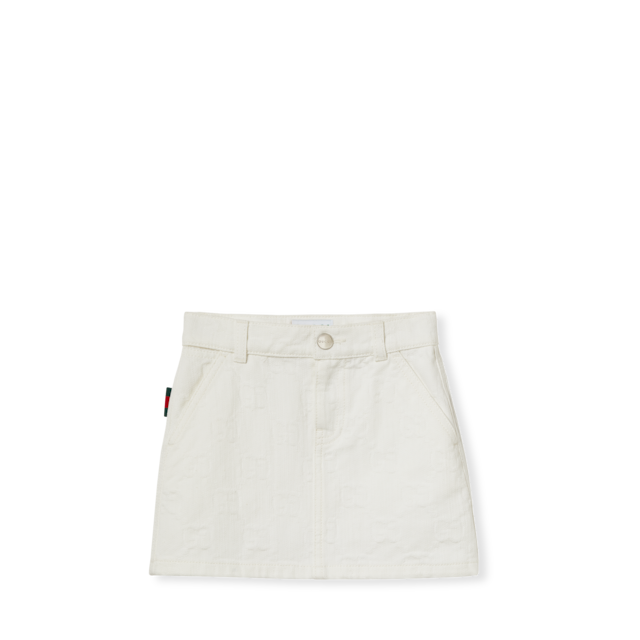 Children's denim mini skirt with Web in blue | GUCCI® US Children's denim mini skirt with Web in blue | GUCCI® US