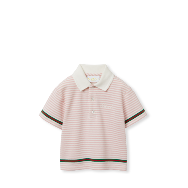★GUCCI BABY★ウェブディテールのベビーコットンポロ Baby cotton dress with Web in pink | GUCCI® US