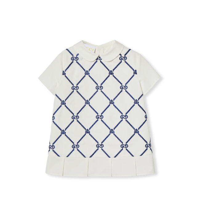 Baby embroidered cotton dress in white and pink | GUCCI® US