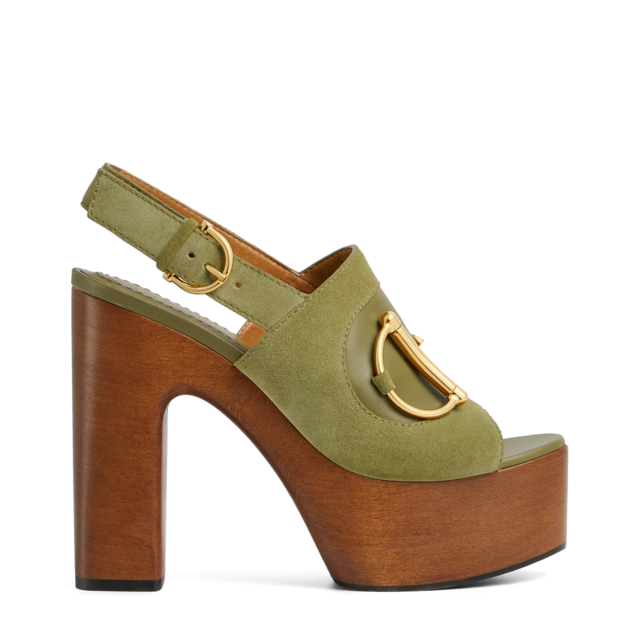 Women's Horsebit platform sandal in silver metallic leather