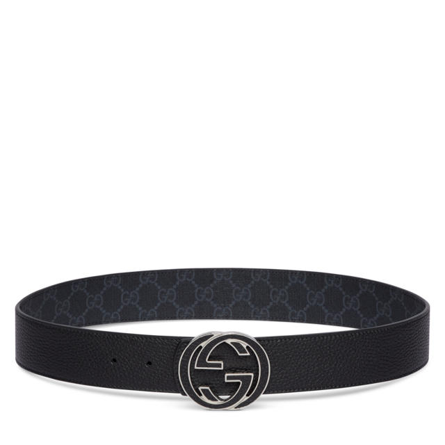 GG belt with Interlocking G buckle in black Supreme canvas