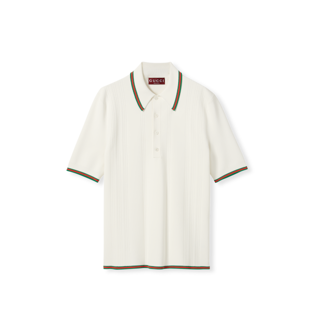 Fine wool knit polo top with intarsia in black | GUCCI® US