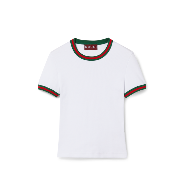 Jersey T-shirt with Web in white | GUCCI® US