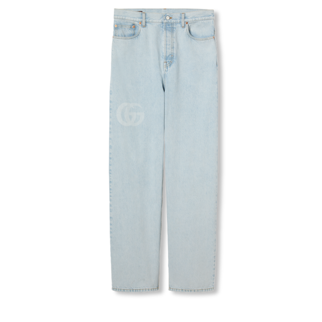 25SS 新作 グッチ バギーデニムパンツ ライトブルー コットン 綿 デニム バギーパンツダークブルー | GUCCI公式