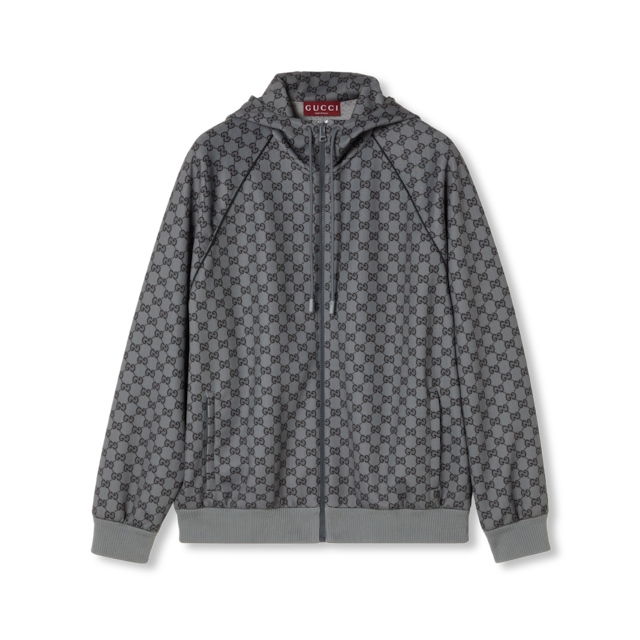 Jumbo GG zip jacket with Web in grey and dark grey | GUCCI® US