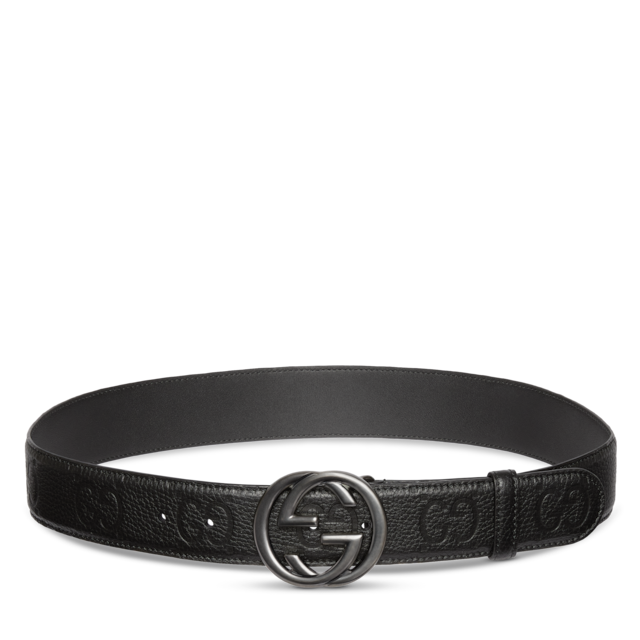 Wide belt with Interlocking G buckle in black leather