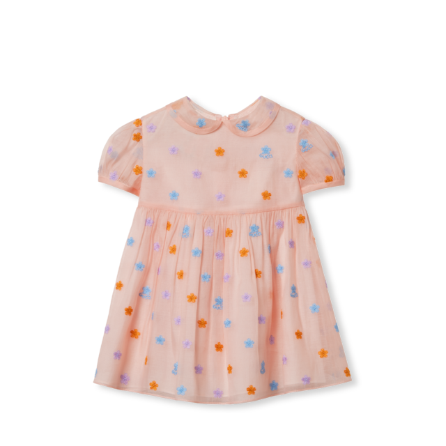 Baby embroidered cotton dress in white and pink | GUCCI® US