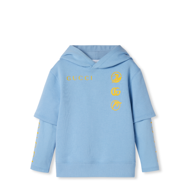 GUCCI★素敵!GRAPHIC PRINT BUNNY BLUE FELTED COTTON HOODIE Children's printed cotton sweatshirt in white | GUCCI® US
