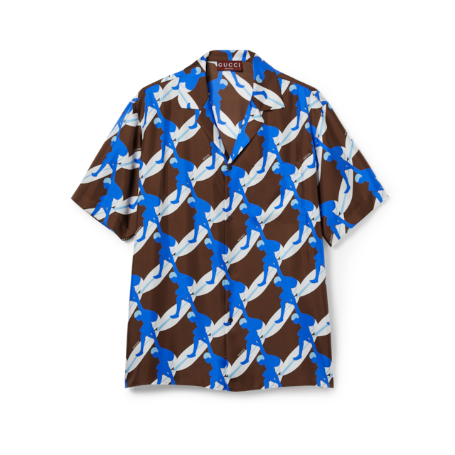 セール★Gucciグッチ★795249 Printed silk shirt in beige and blue | GUCCI® US