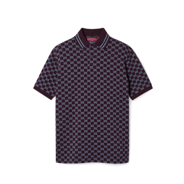Embroidered cotton piquet polo shirt in navy | GUCCI® US