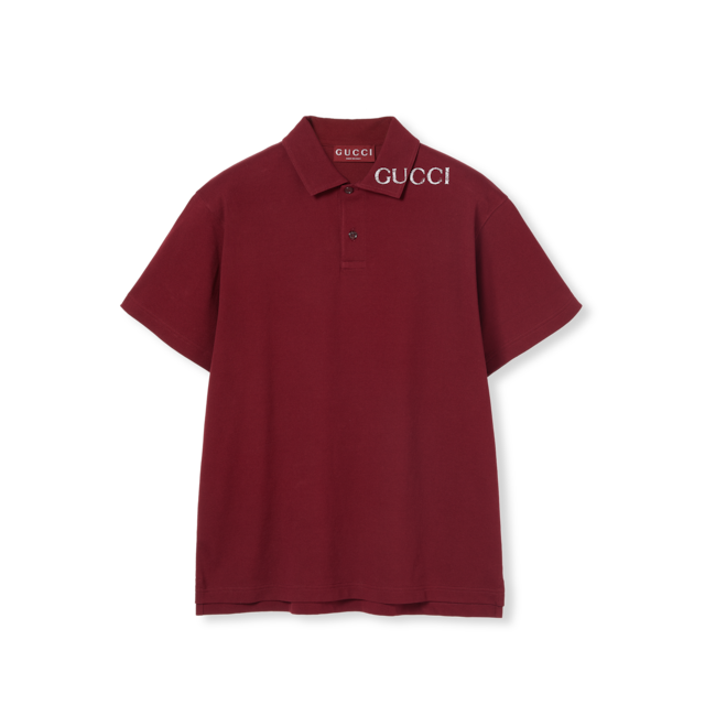 Cotton piquet polo shirt in navy | GUCCI® US