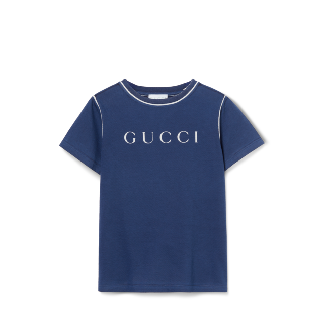 Children's printed cotton T-shirt in dark blue | GUCCI® US