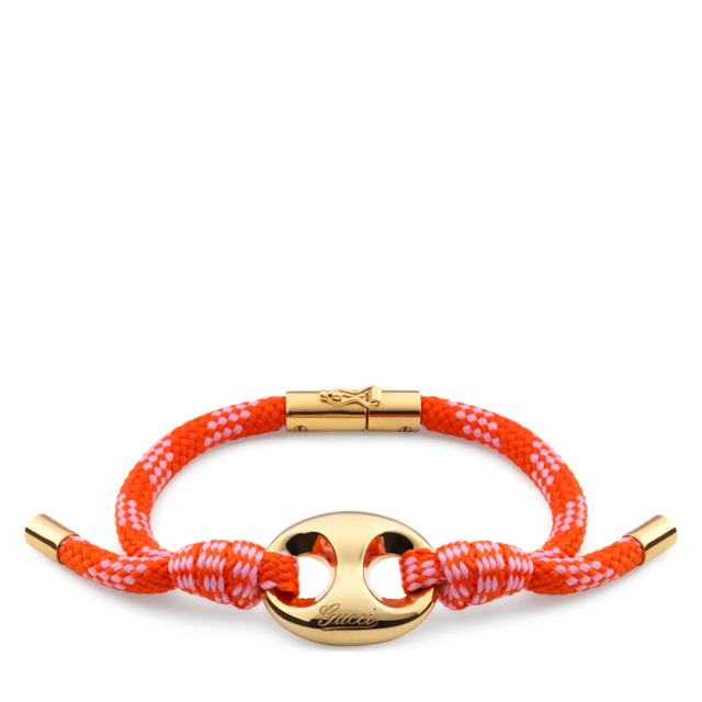 国内直営**GUCCI**マリナ チェーン ファブリック ブレスレット Gucci Marina Chain fabric bracelet in black polyester