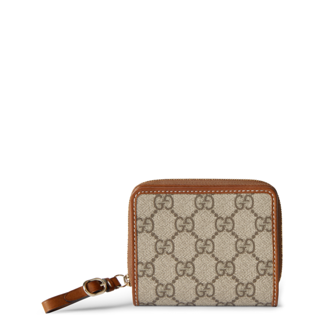 【GUCCI】GG EMBLEM ZIP MINI WALLET GG Emblem zip mini wallet in Beige GG Canvas | GUCCI® SI