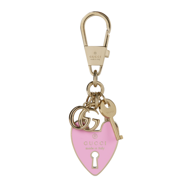 即納★GUCCI*ハートシェイプ キーチェーン キーホルダー ハートシェイプ キーチェーンベージュ＆ブラウン ファブリック