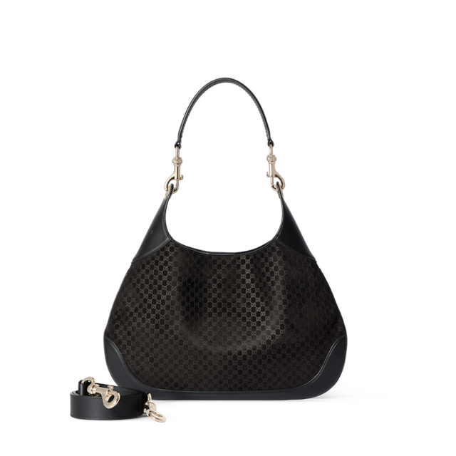 Gucci B medium shoulder bag in dark green GG suede | GUCCI® US
