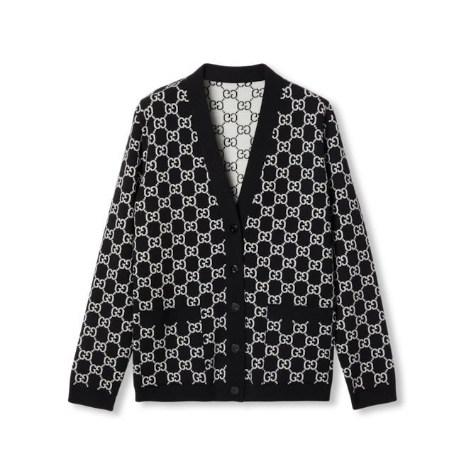 GG degradé wool jacquard cardigan in dark green | GUCCI® US